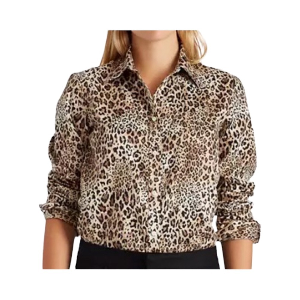 Chaps Button Down Leopard Print Top - image 1